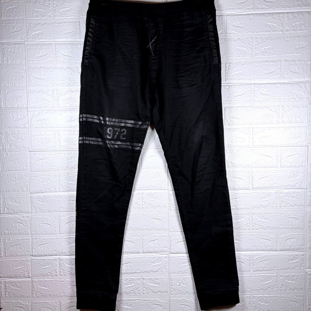 Buffalo David Bitton Jogger Pants Mens 32 Black Graphic Drawstring Streetwear